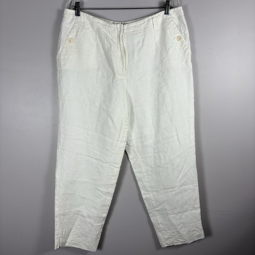 Talbots Women's 18 White Irish Linen Lined Slash Pocket Wide Leg Dress Trousers